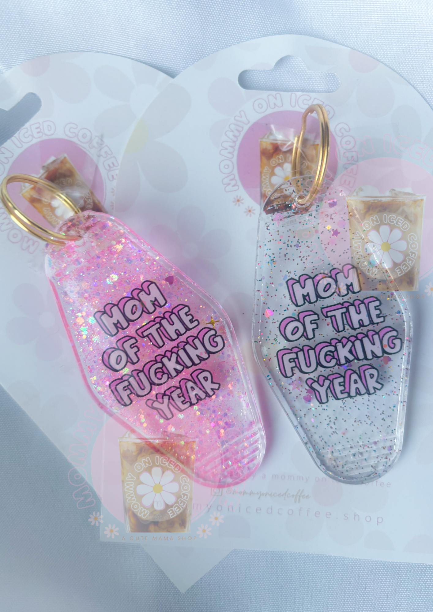 MOM OF THE F YEAR glitter keychain