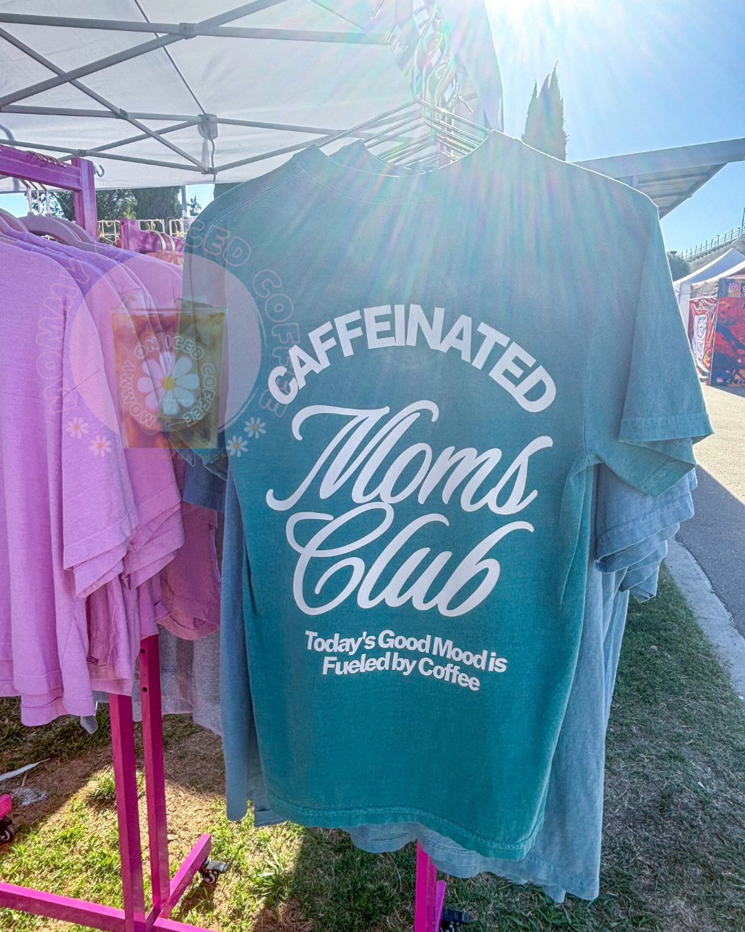 Caffeinated Moms Club (emerald grn) tee
