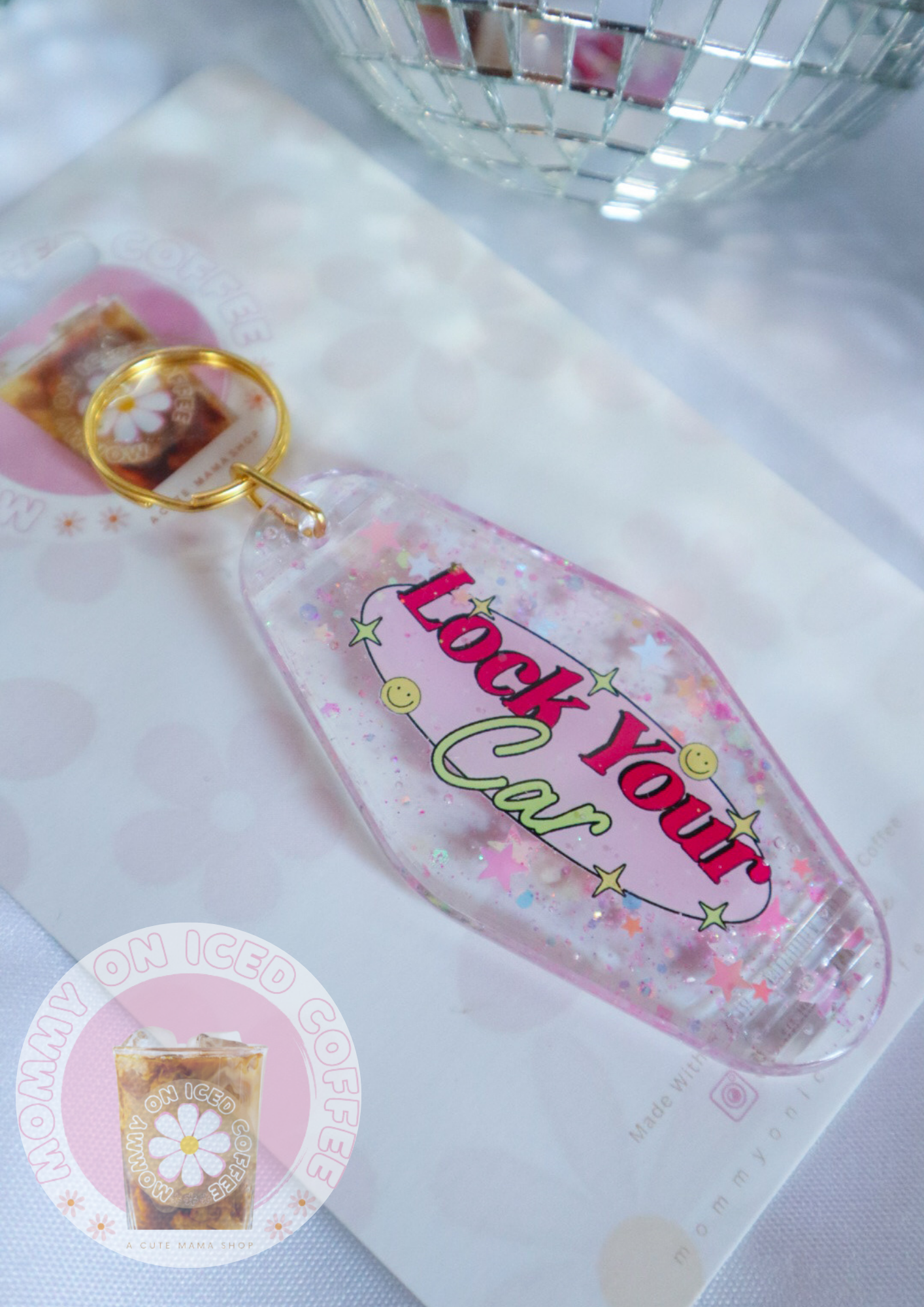 LOCK YOUR CAR glitter keychain