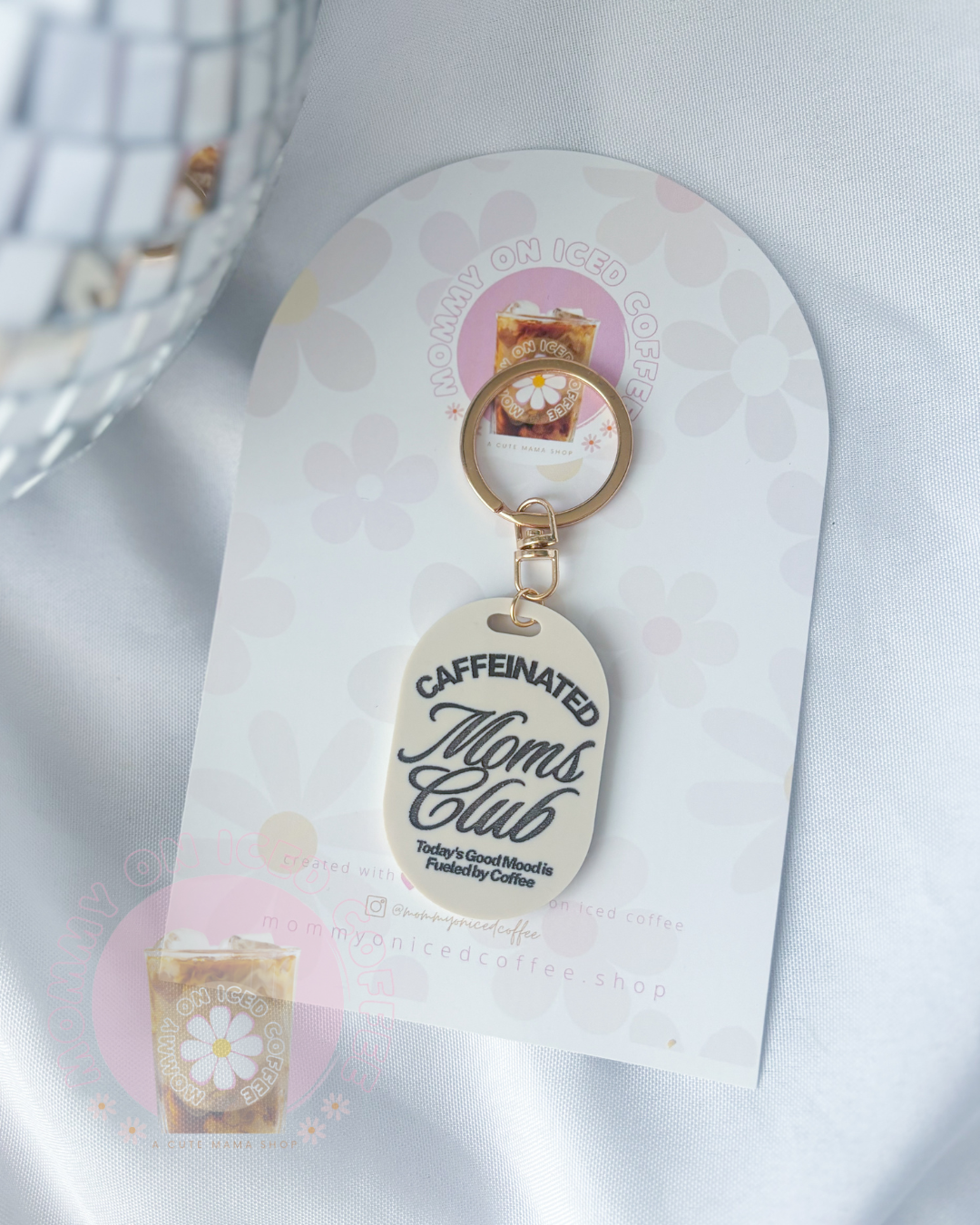 Caffeinated Moms Club keychain (beige)