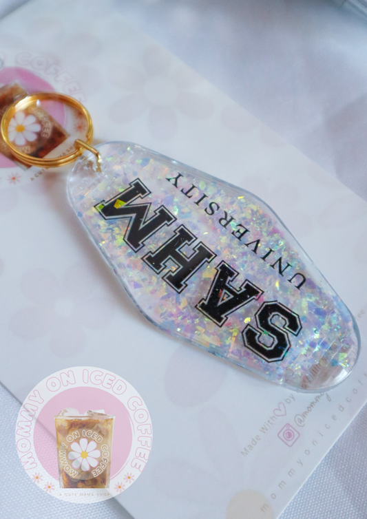 SHAM UNIVERSITY glitter keychain