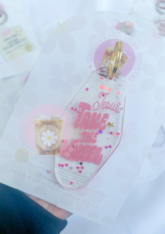 Jesus Take The Wheel glitter keychain