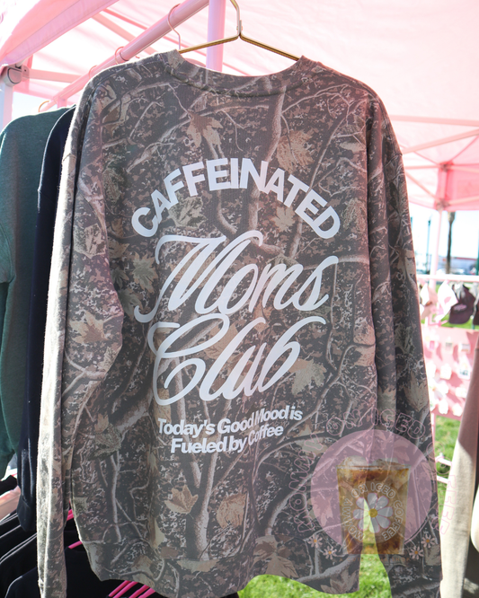 Camo Caffeinated Moms crewneck